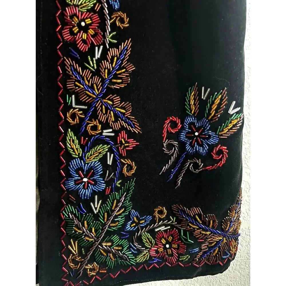 velvet vest glass bead embroidery colorful floral European folk Romanian style - Picture 7 of 10